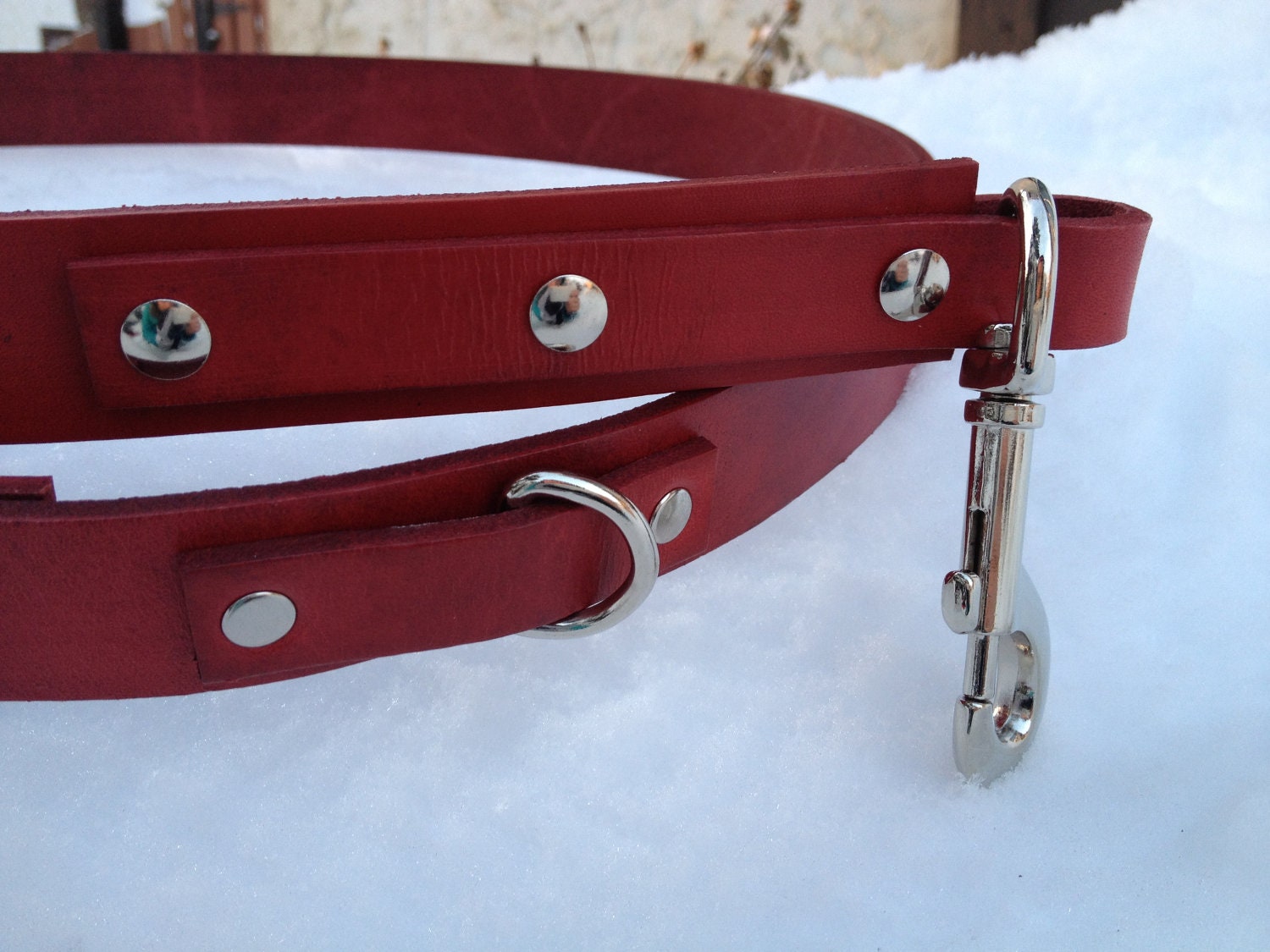 SALE Scarlet Red Leather Dog Leash - OOAK