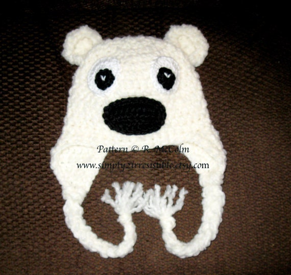 Polar Bear Hat Pattern - Crochet Pattern 12 - Beanie and Earflap Pattern - Newborn to Adult - INSTANT DOWNLOAD
