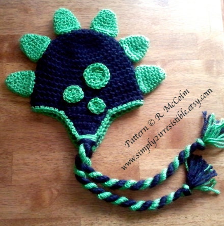 Dinosaur Hat Pattern - Crochet Pattern 26 - Beanie and Earflap Pattern - Newborn to Adult - INSTANT DOWNLOAD