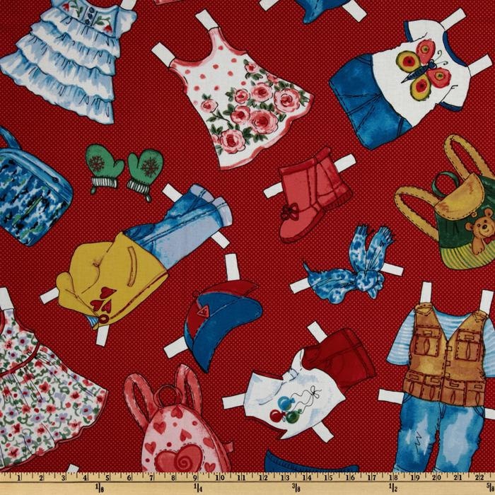 Today's Paper Dolls - Paper Dolls Accessories - Red - Newcastle Fabrics - Kids Novelty Fabric