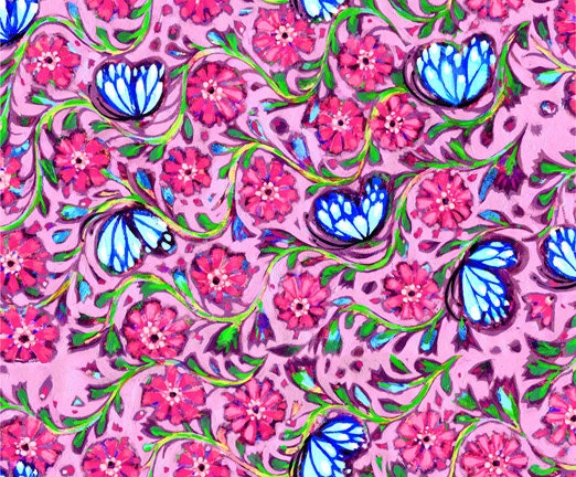 Painted Summer - Butterflies and Flowers - Lavender/Pink  by Linda Enche for In The Beginning Fabrics