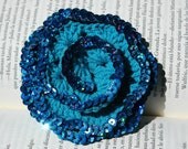 Crochet sequin flower brooch  - Flower Brooch - Flower crochet brooch - Blue brooch