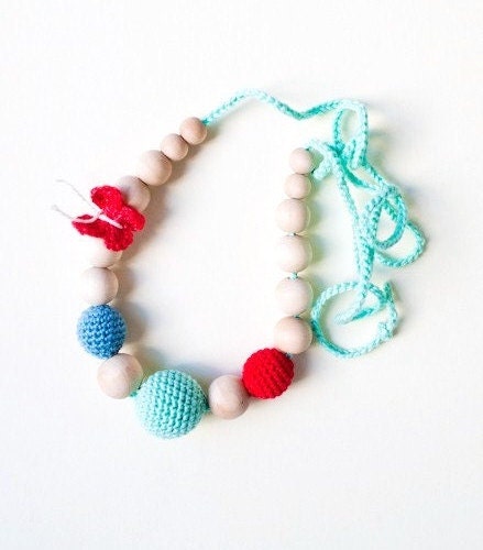 Nursing Necklace/Teething Necklace-Mint Red Blue