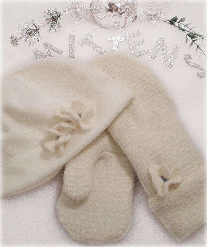Recycled, Upcycled, Repurposed Wool Sweater Mittens & Hat Set
