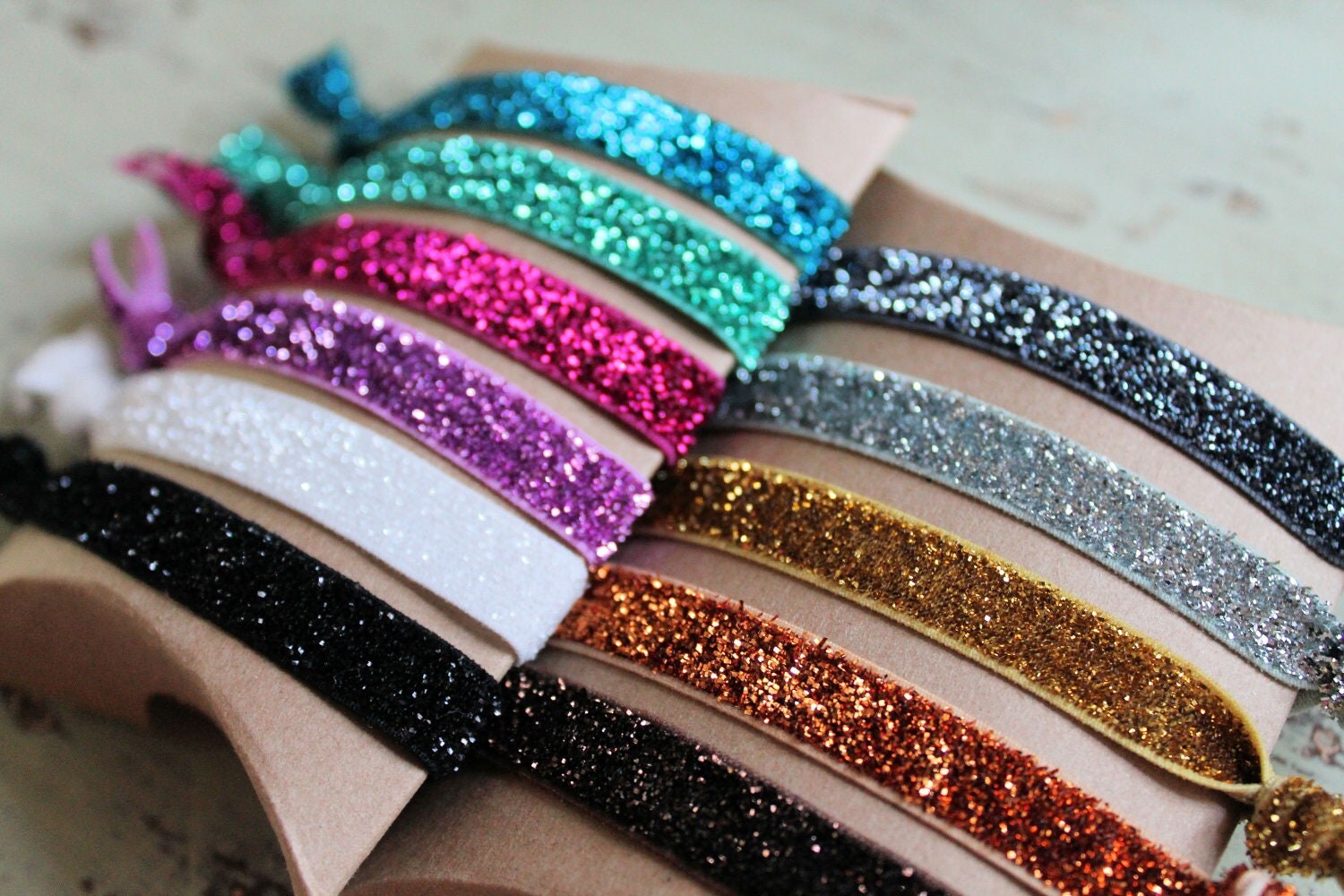 Glitter Elastic Hair Ties - Choose 3 colors - Knotted Hair Ties - Ponytail Holders