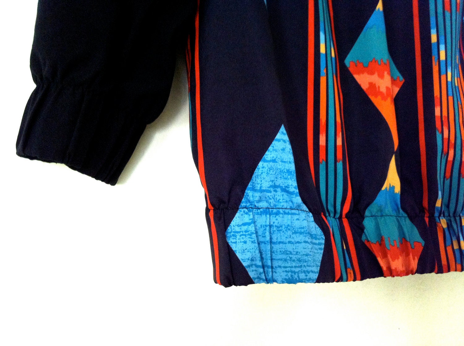 Vintage 80's Pull Over Blouse Water Coloured Patterned Long Sleeved