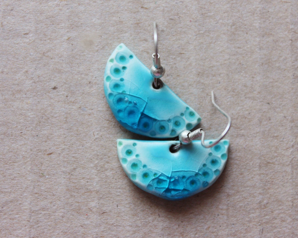 Turquoise blue dangle earrings - handmade ceramic