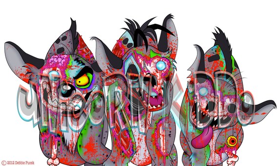 Zombie Lion King Hyenas Print Horror Walking by UnicornKiddoArt