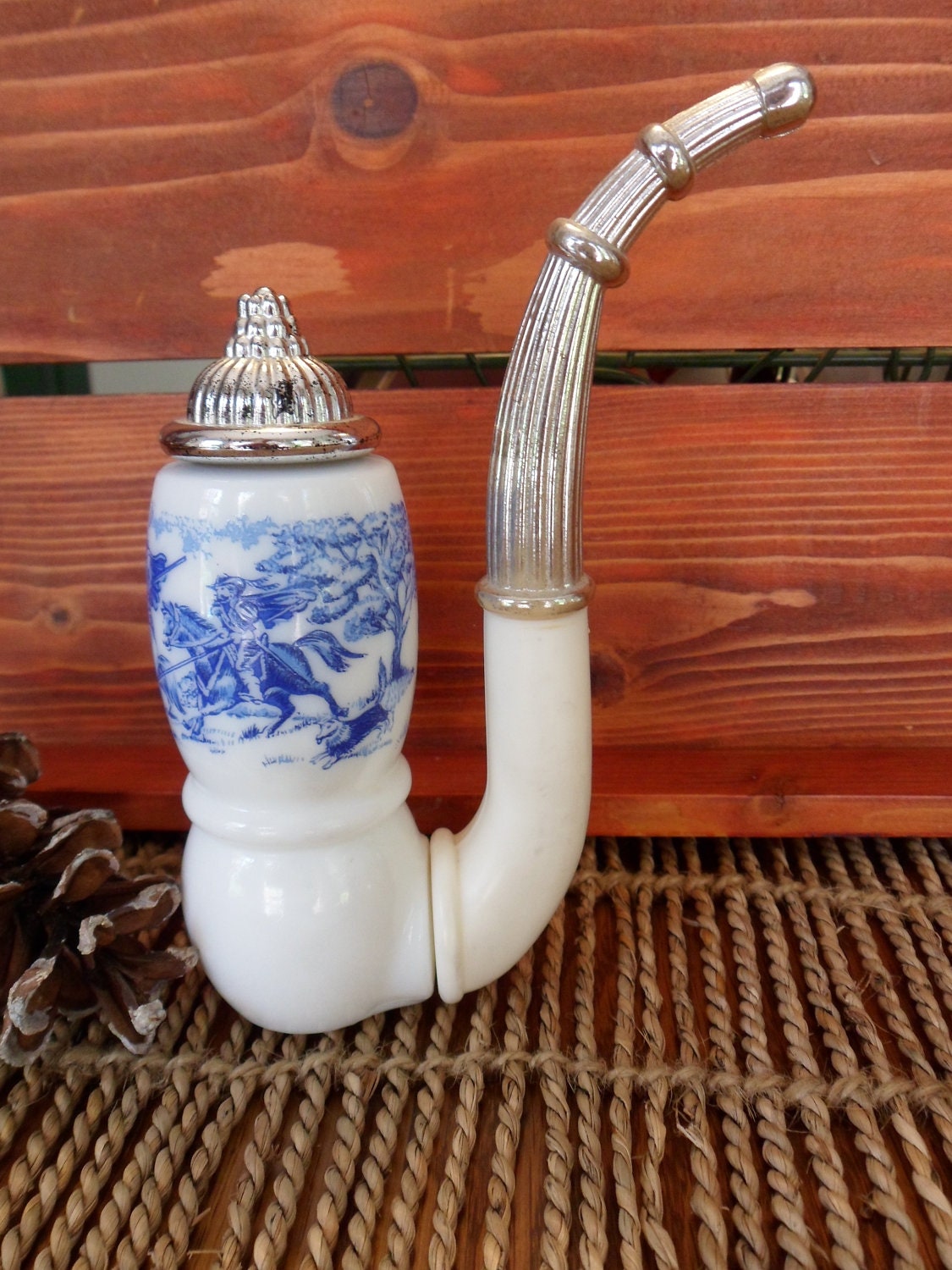Dutch Smoking Pipe Avon Bottle, Tai Winds Mens Cologne Bottle, Milk Glass Hunting Scene