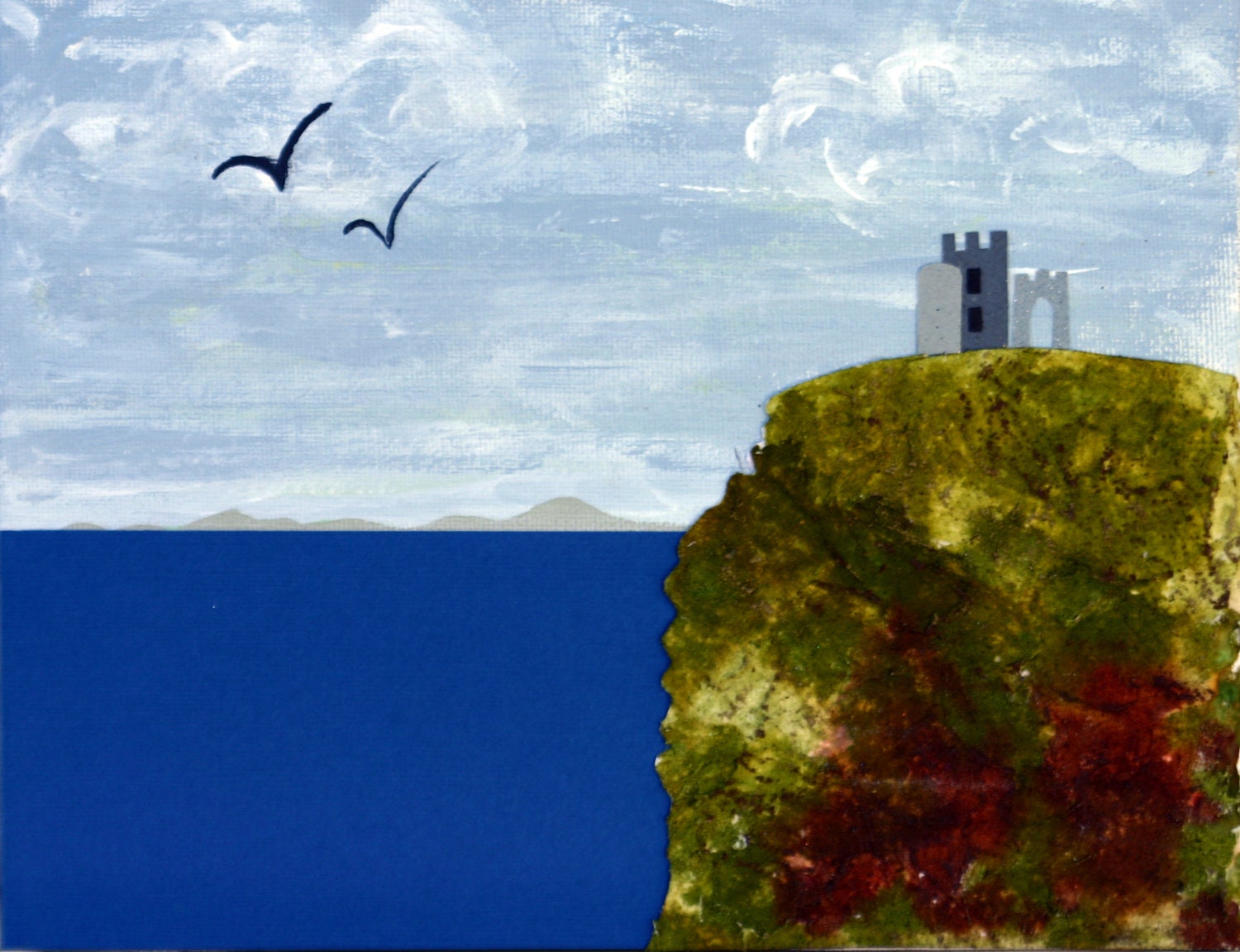 O'Brien's Tower, Ireland, castle on cliff, textured, cliff on water, landscape, custom, simple