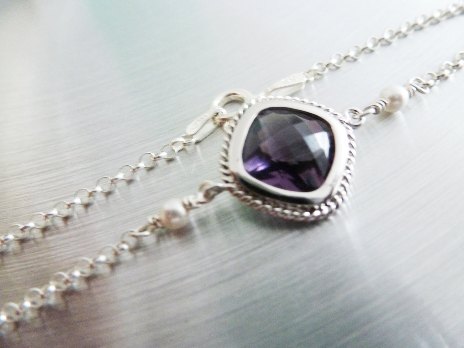 Amethyst Earrings - Purple silver Earrings Teardrop Glass - Bridesmaids gifts Earrings - Wedding earrings - Cubic Zirconia Ear wires