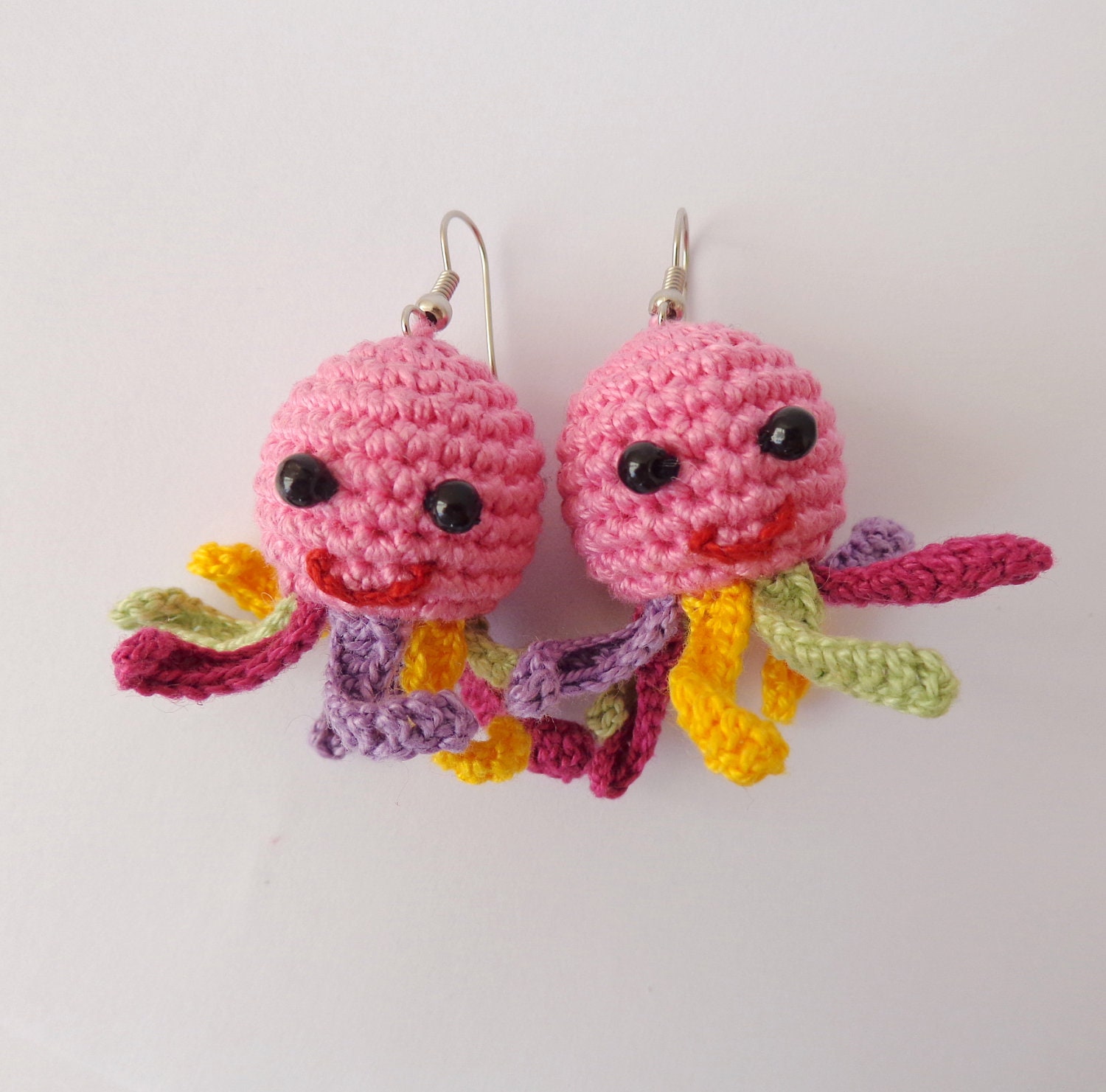 Squidgy Earrings - Pink Octopus with colorful tentacles and beady eyes Of  Mice & Men - Rainbow squidgy