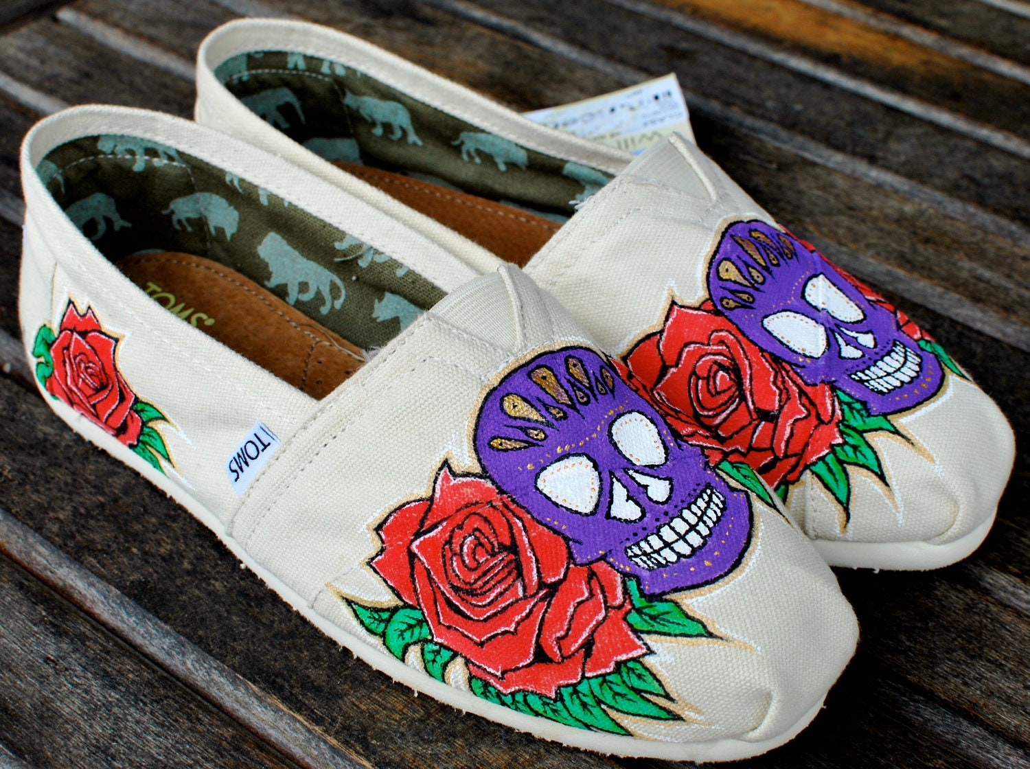 Dia De Los Muertos Sugar Skulls and Roses TOMS shoes