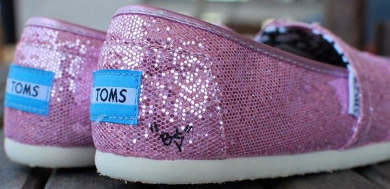 Pink Glitter Mustache TOMS shoes