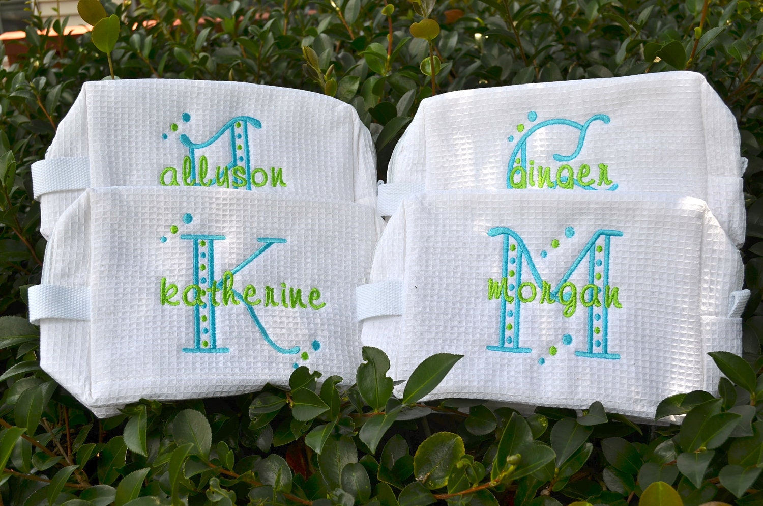 Personalized Bridesmaid gift, Cosmetic bag, waffle weave lined with zipper closure monogrammed