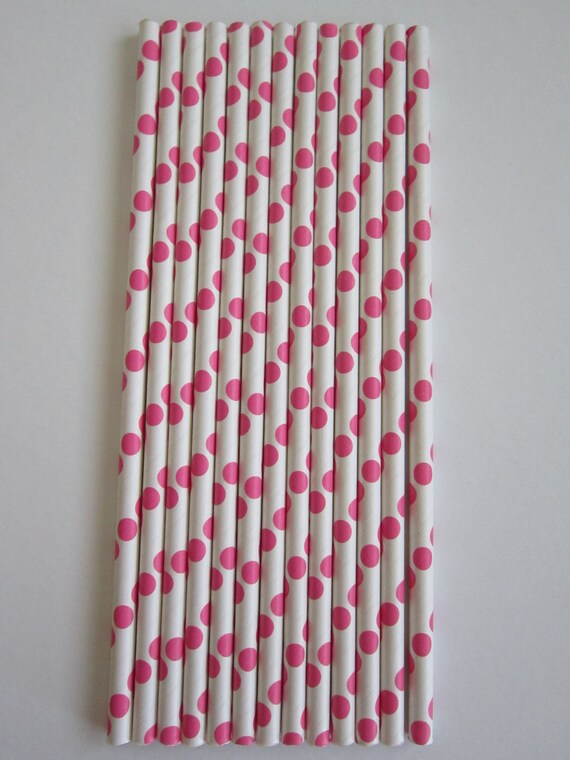 25 Bubble Gum Pink Polka Dot Paper Drinking Straws Il_570xn