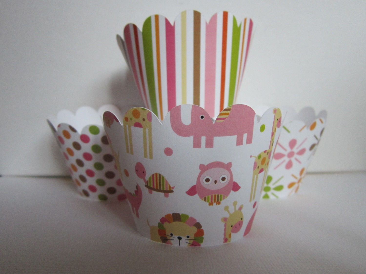 Jungle Brown Green & Pink Standard Cupcake Wrappers Set of 12 Il_570xn