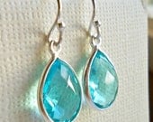 Blue Topaz Earrings, Bezel Set in Sterling Silver - Bride, Bridesmaids Set - Classic Delicate Gemstone Jewelry - November, Sagitarius