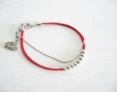 Dainty cord bracelet-  minimalist bracelet- beads on cord and chains - fall fashion