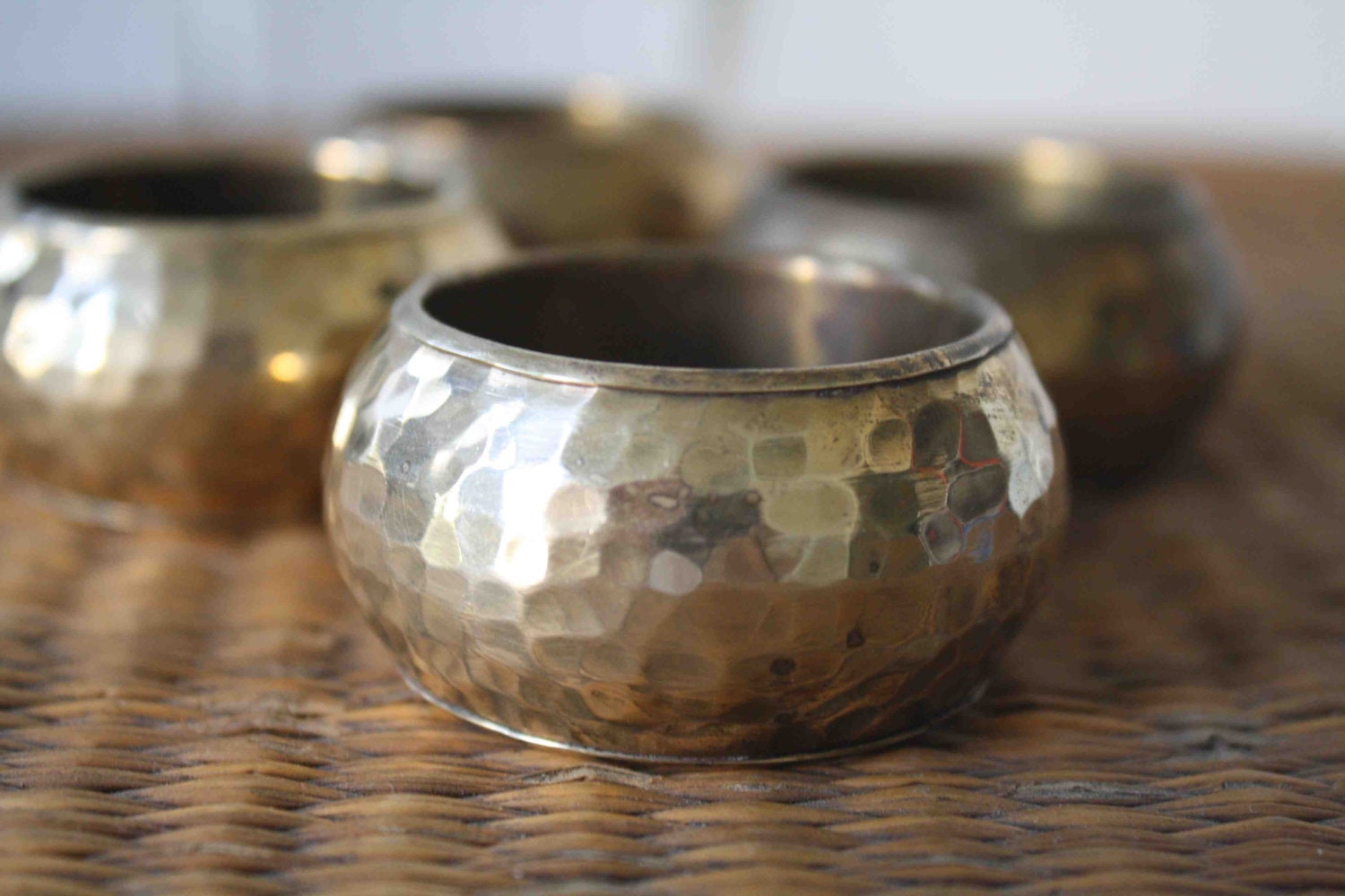 Hammered brass napkin rings set of four by silverbeevintage
