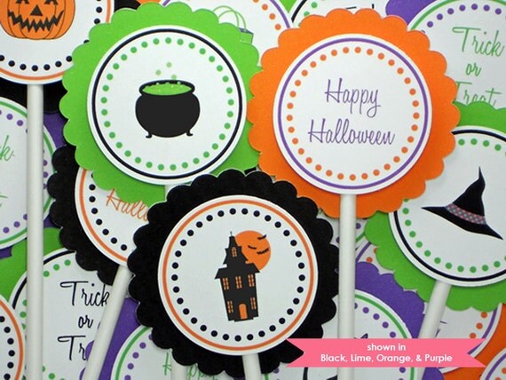 Halloween Cupcake Toppers - Halloween Party Decorations - Personalization Available Il_570xn