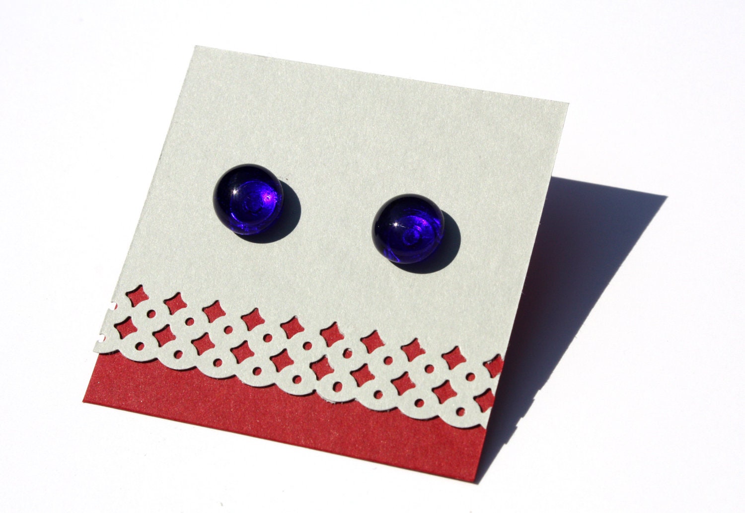 Recycled Glass Earrings - Round Studs in Sparkling, Transparent Cobalt Blue
