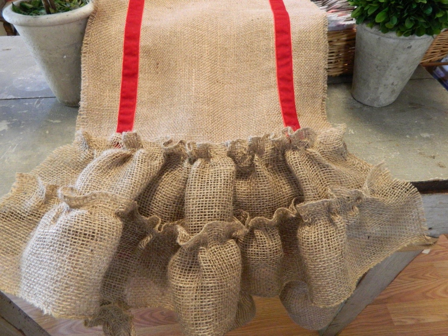 Farmhouse Table Runner Burlap Runner  Wedding Overlay Farmhouse Runner with Vintage Velvet Ribbon Burlap Ribbon