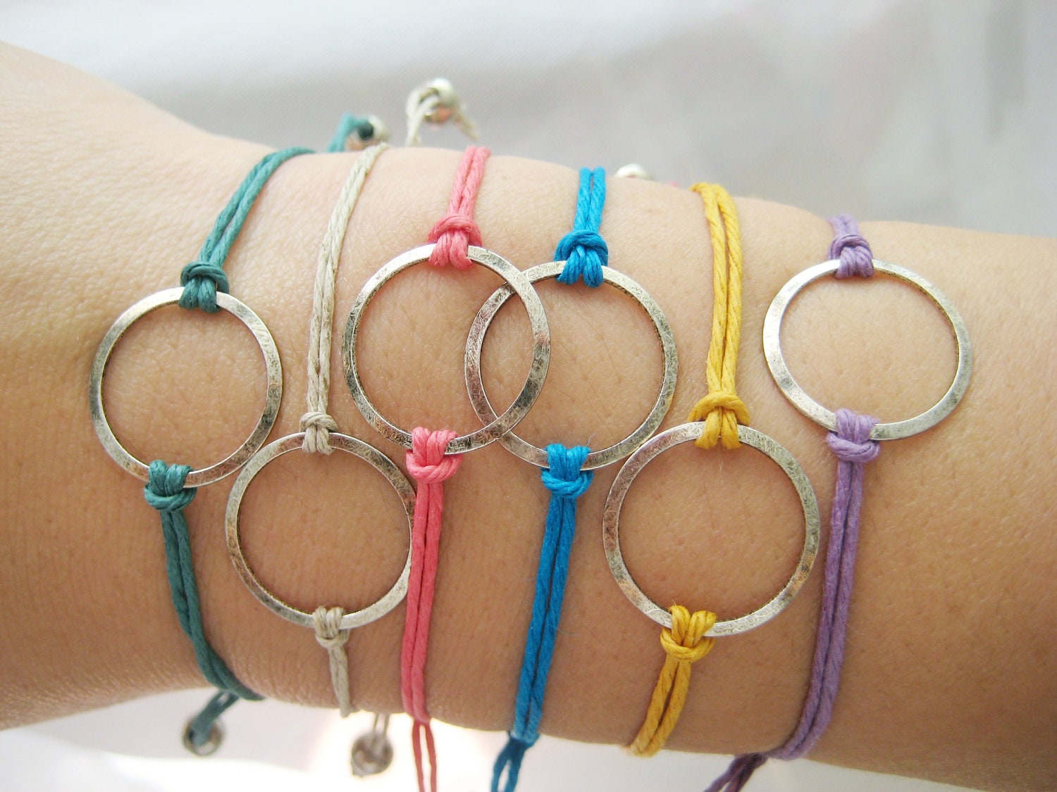 Karma Circle eternity infinity Unity Bracelet - Turquoise Blue, Purple, Natural, Midnight Green, Coral, Mustard Yellow