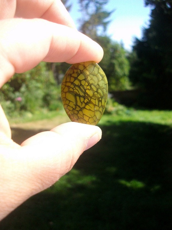 Dragon Veins Agate pendant bead / Cracked Olive Green