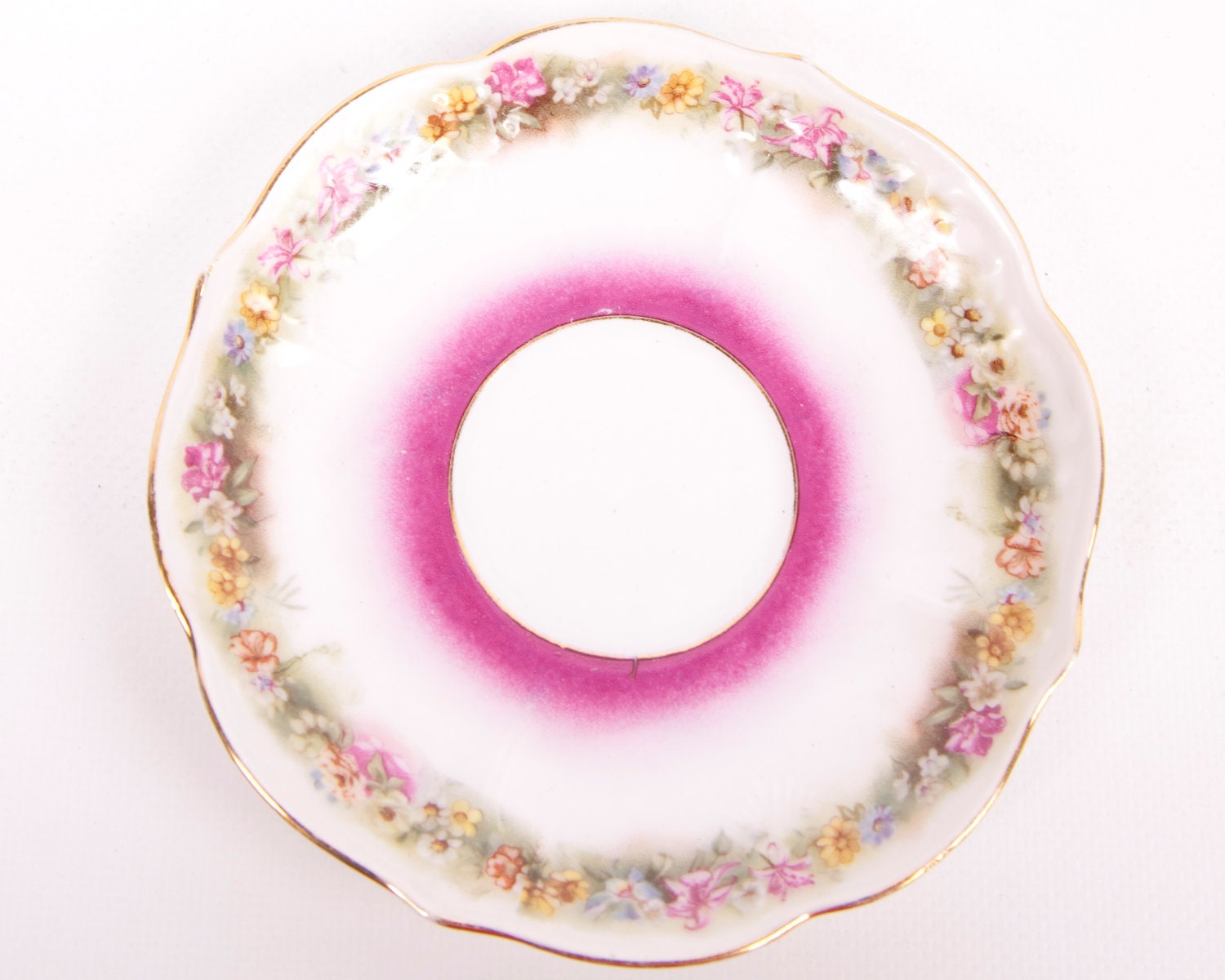 Vintage 1847 Demitasse Saucer C T & Co Purple Floral Porcelain Bone China German Eagle Mark