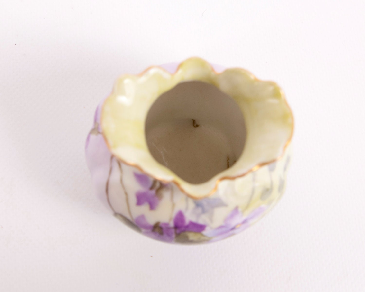 Vintage Purple Violets Vase Hand Painted Porcelain