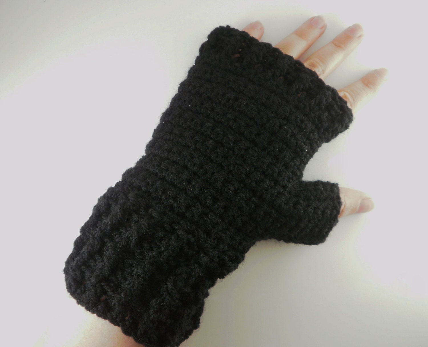Crochet black fingerless gloves