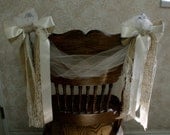 Burlap pew bows, Bride and groom Chair pews, burlap wedding decor, shabby chic, country chic, rustic chic, French country,