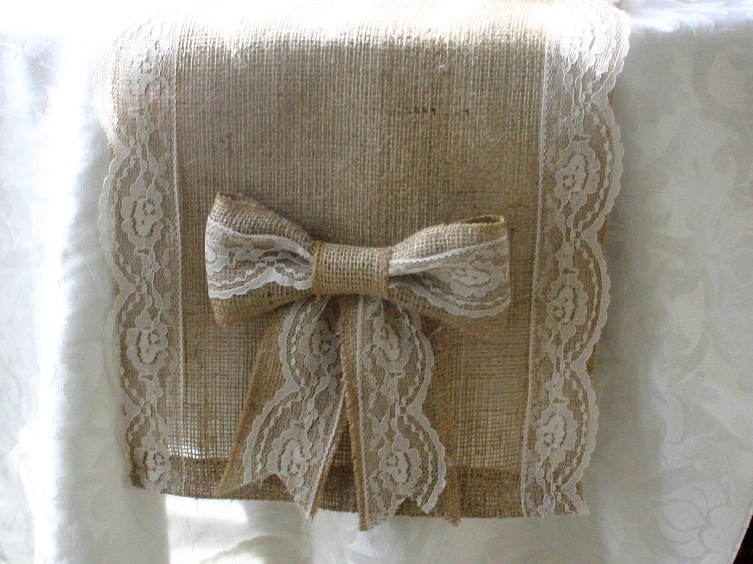 Burlap and lace table runners, French country weddings, shabby chic, rustic elegance