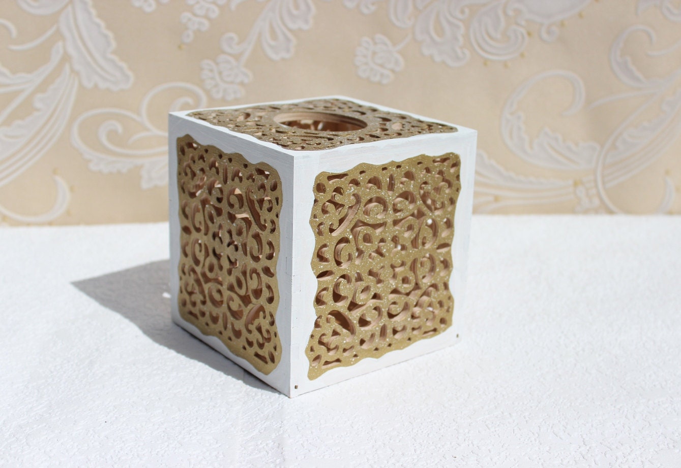 Tissue Box Cover Bathroom Accessories White Engraved Decor