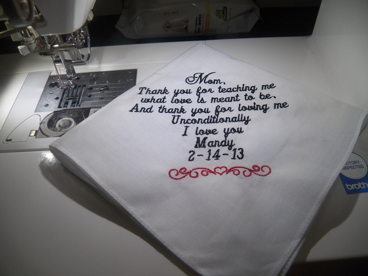 Wedding Embroidered Handkerchief Mom of Bride Favor Gift Custom Made NO RUSH FEE