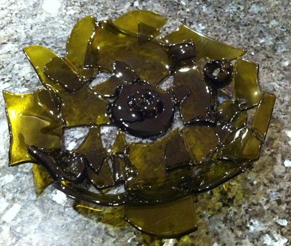 Olive Green Broken Bottle Bowl