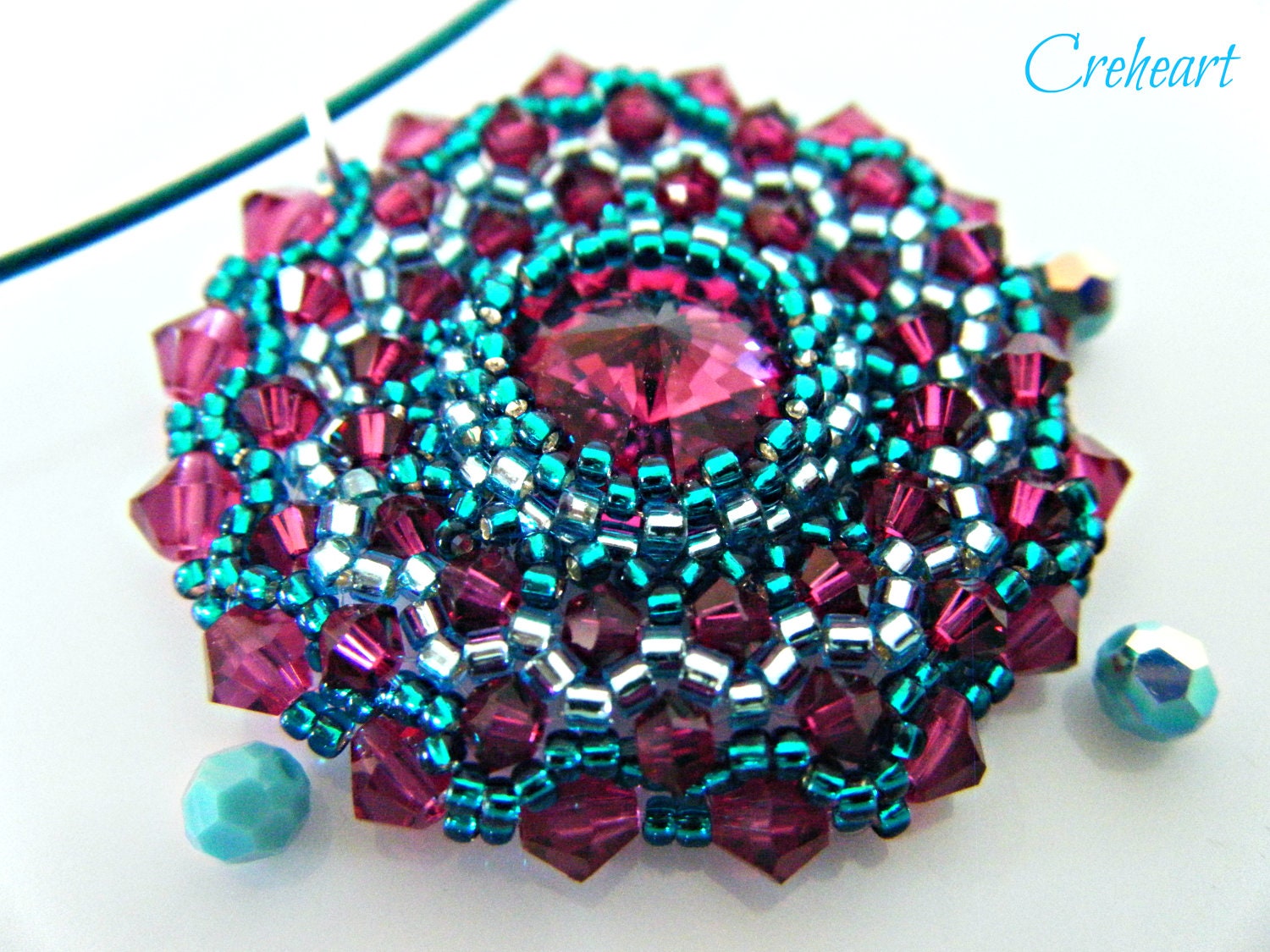 Handmade Beadwork - Swarovski Crystal Pendant - Rivoli, Peyote, Bridesmaids gift, Best friend gift, Gift for mom - Elettra's Love