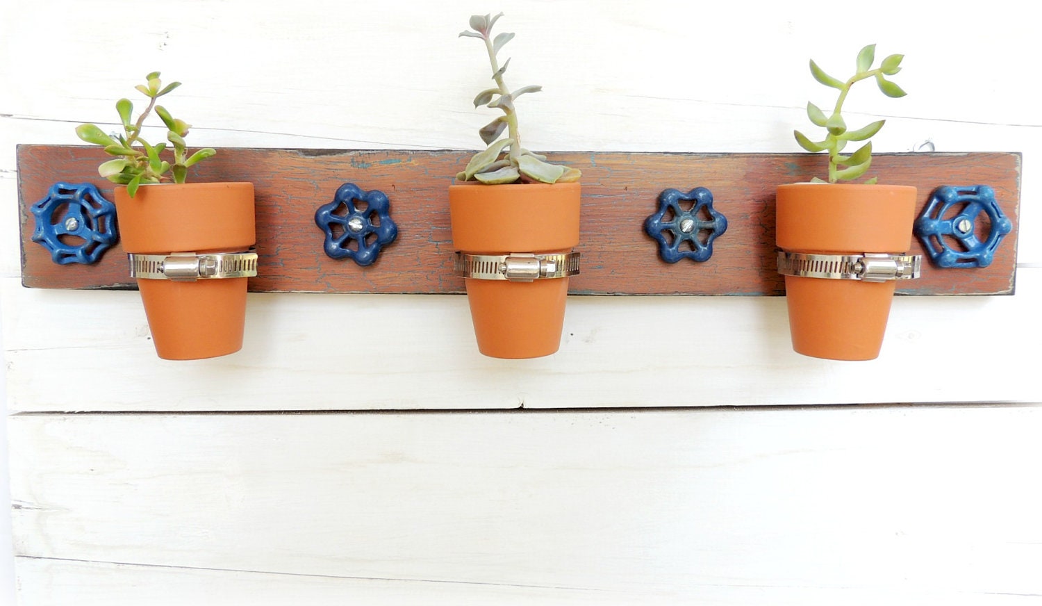Hanging Planter Vintage Faucet Handles Mini Terra Cotta Pots Indoor / Outdoor Succulent Herb Garden Decor
