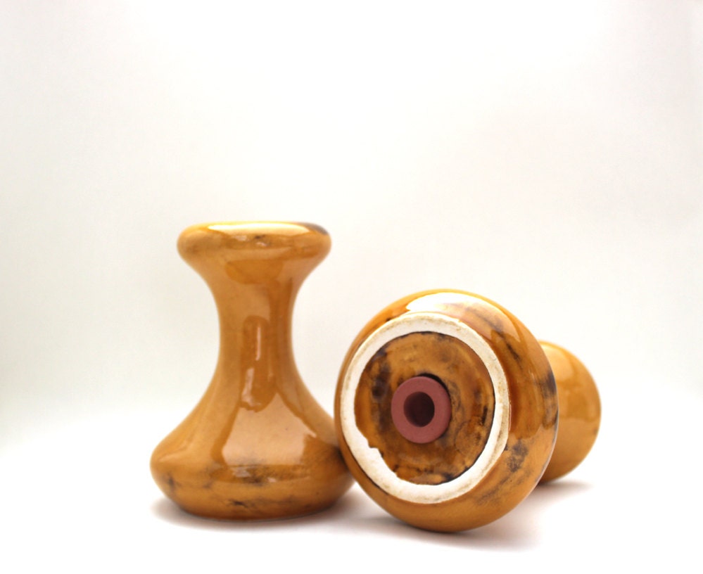 ON SALE - Large Mustard Salt & Pepper Shakers With Brown Trim