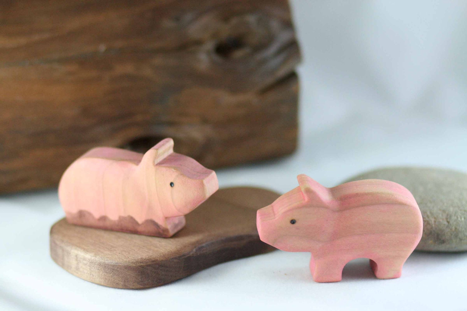 Pigs and Mud Puddle Wooden Toy Playset - Waldorf Animal - Nature Table