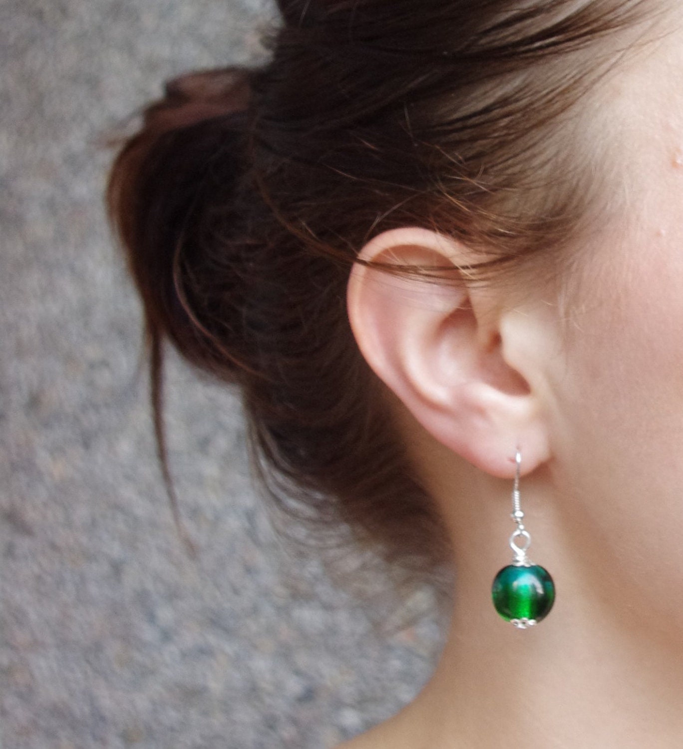 Earrings with Beautiful Green and Blue Teal Murano Style Silver Foiled Lampwork Glass Beads