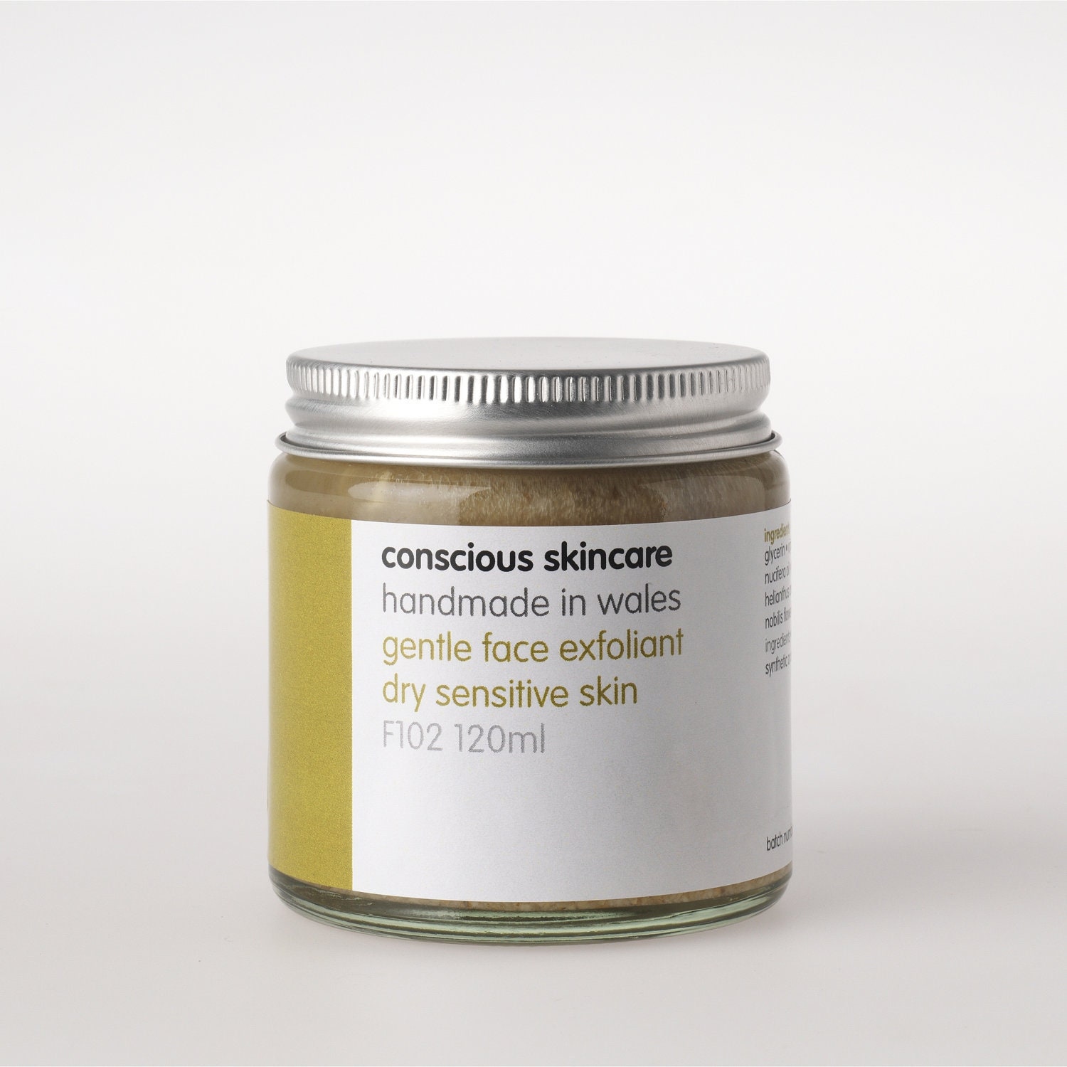 Organic Face Exfoliator Scrub for Dry, Sensitive Skin. 100% Chemical Free. Organic Skincare. Vegan. 120ml size.