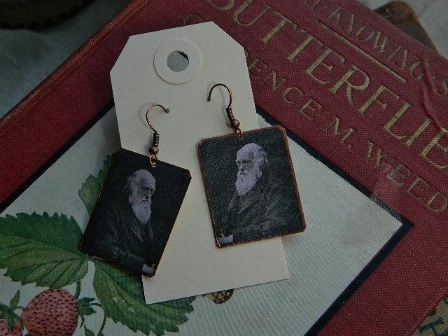 Charles Darwin earrings mixed media jewelry science evolution history