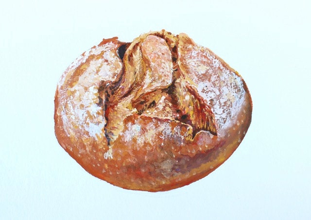 Bread Painting, Realistic Original Still Life of Bread, Gouache on Paper, 5 x 7 in. by Heather McCaw
