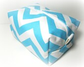 Aqua Chevron Makeup Bag  - Cosmetic Pouch -  Lunch Bag - Wet Bag -Waterproof Bag