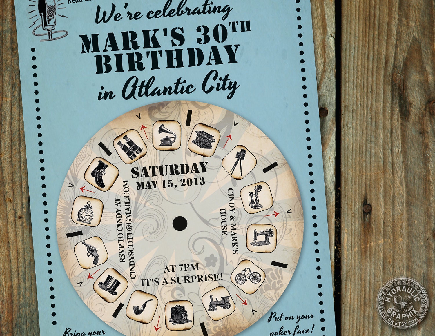 Gangster Birthday Party Invitation for a Man with viewfinder slide with images from the 19th century, great for boyfriend or husband Il_570xn