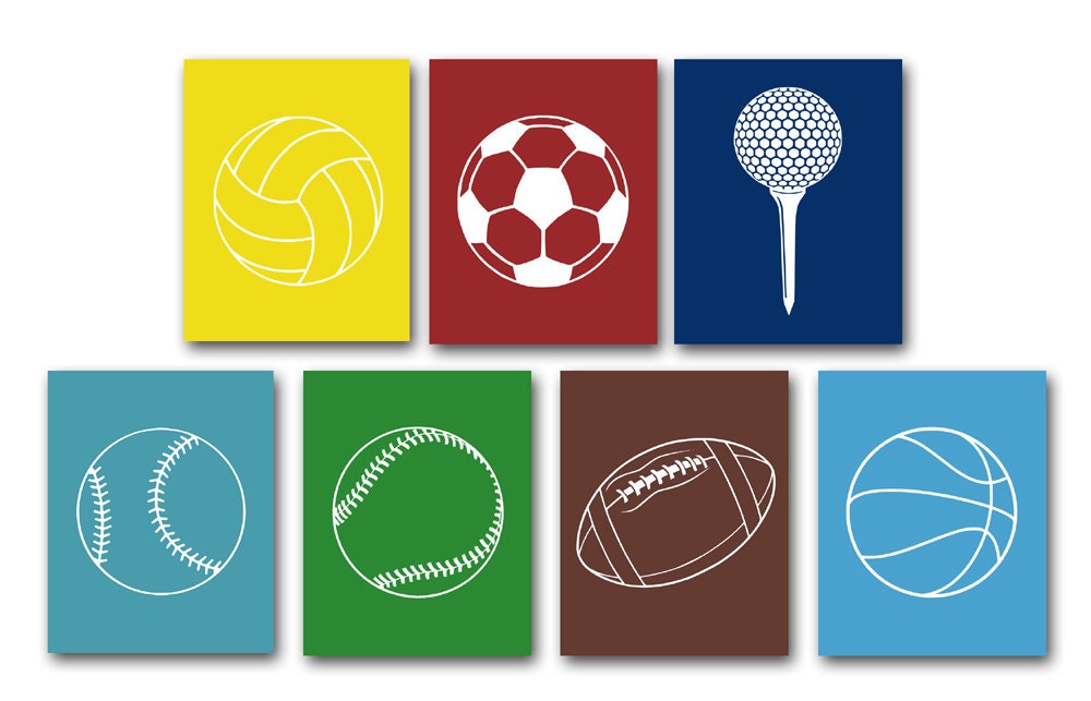 Childrens Sports Art, Nursery Art Pick any 4 Football, Baseball, Basketball, Soccer, Golf, Softball, Volleyball