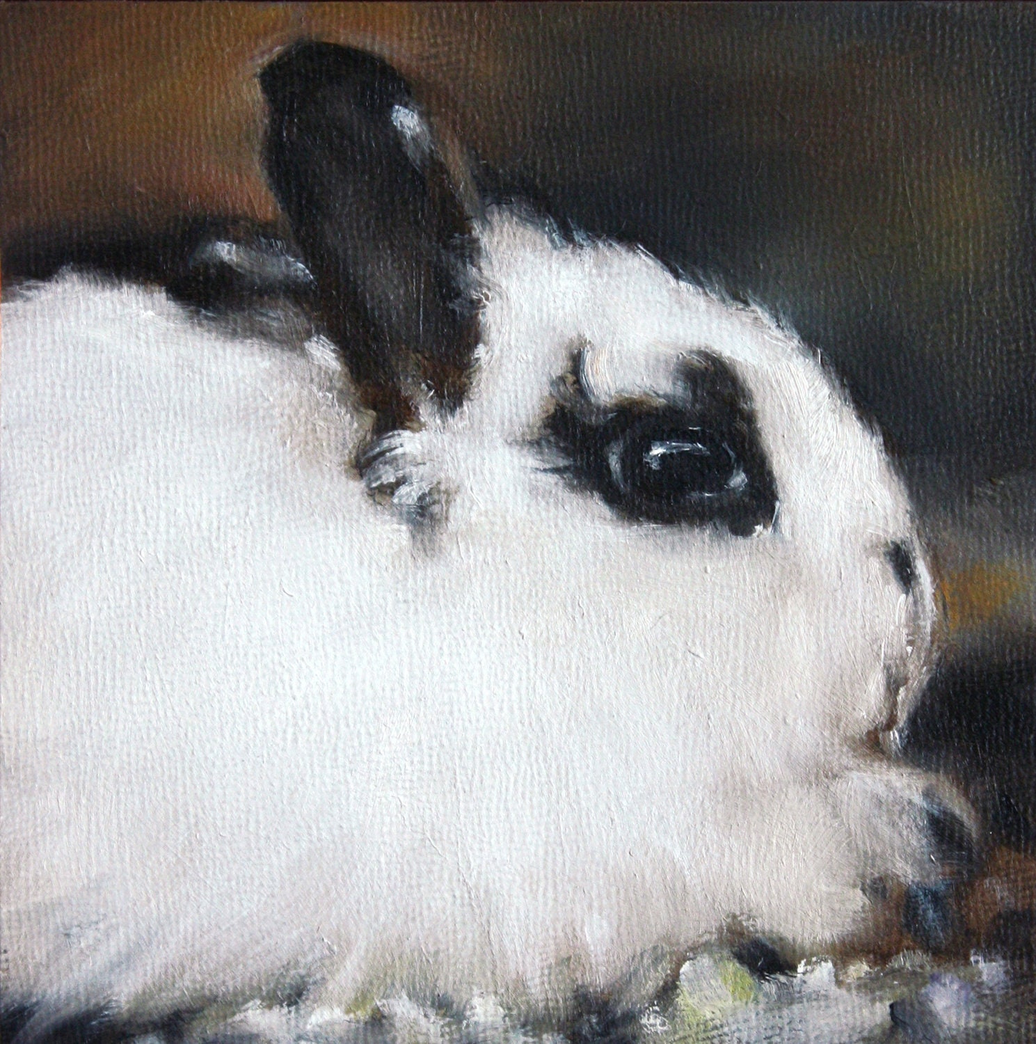 Rabbit Oil Painting, Small 4x4 Painting, Bunny Animal Original Art