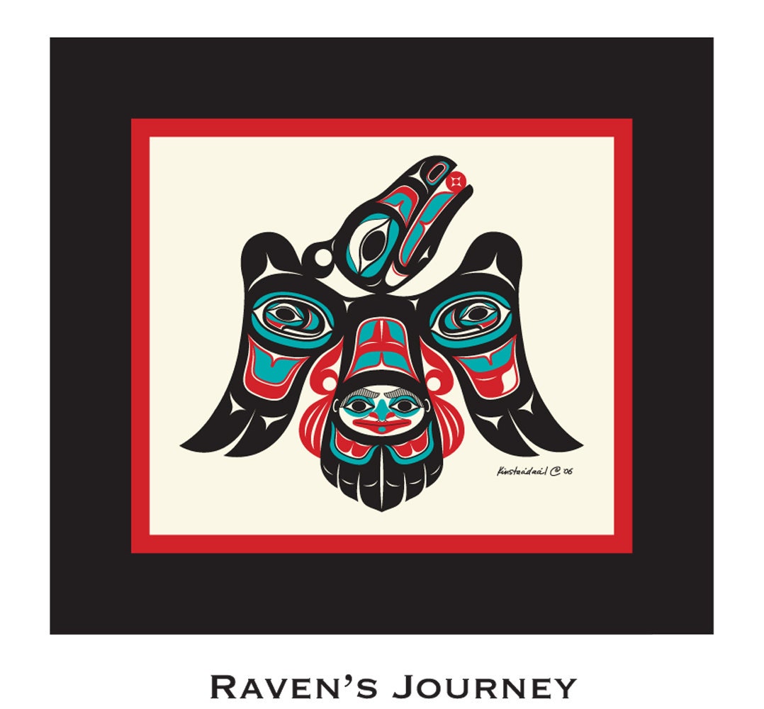 Matted 16X17 Print - Pacific Northwest Native American 'Raven's Journey"